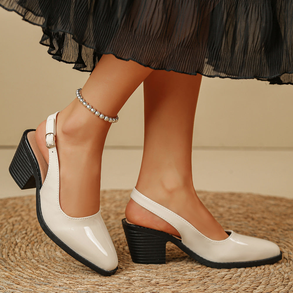 export european size closed-toe backless women's sandals summer square toe fashion patent leather chunky heel burgundy high heels