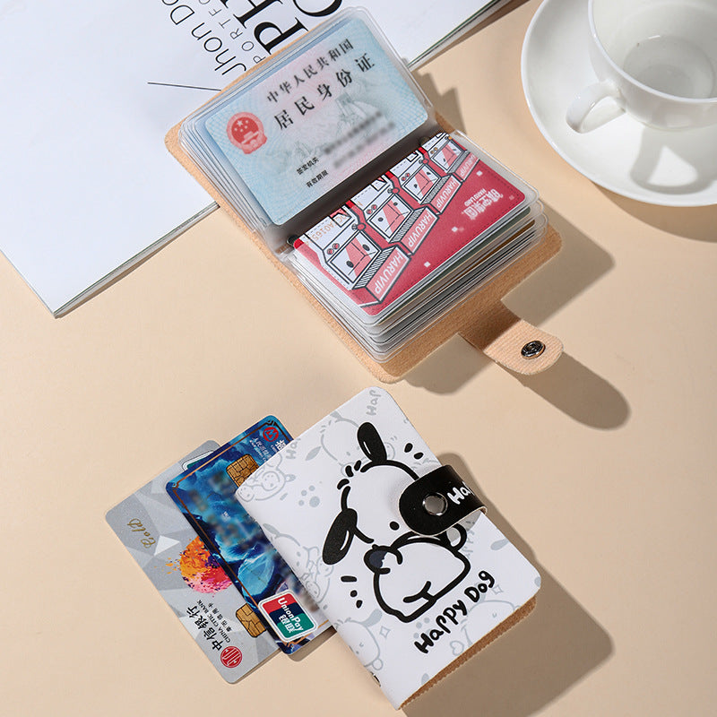 Puppy cartoon card bag, women's personality ultra-thin, portable, compact, anti-degaussing certificate card holder, transparent bank card protection