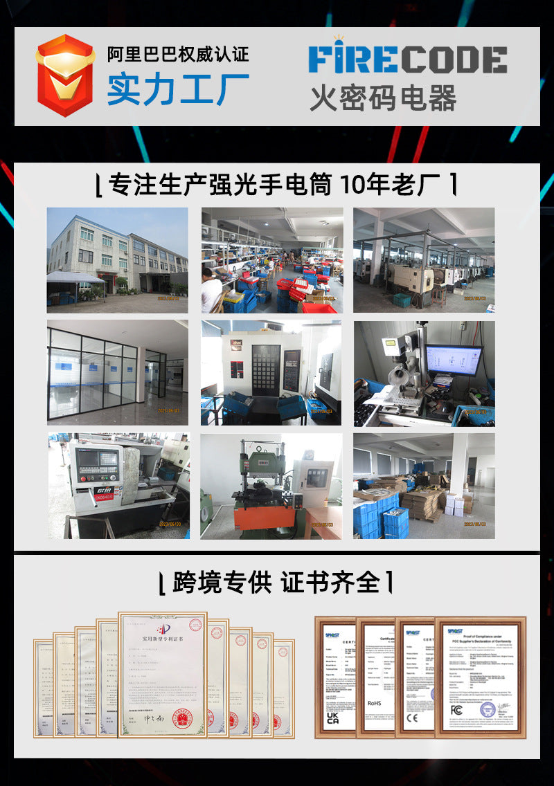 Cross-border digital display flashlight, handheld portable USB charging flashlight, custom flashlight wholesale