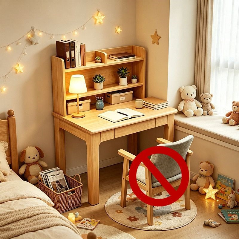 Nordic solid wood computer desk with integrated bookshelf - student study table for home, bedroom, bedside, and minimalist office use