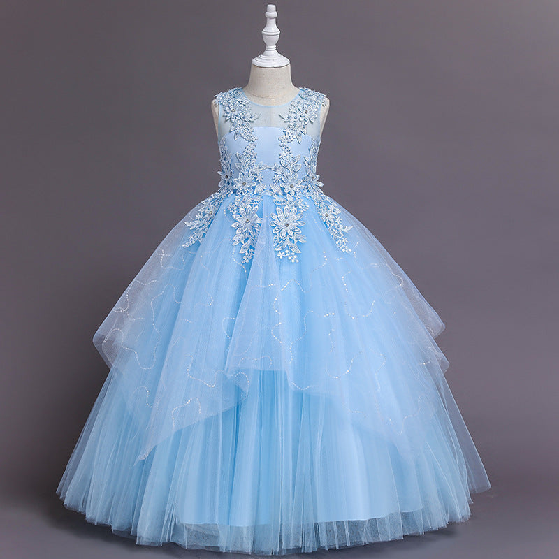 exclusive children's dress, sequined floral princess dress, runway piano performance host costume, girls' dress