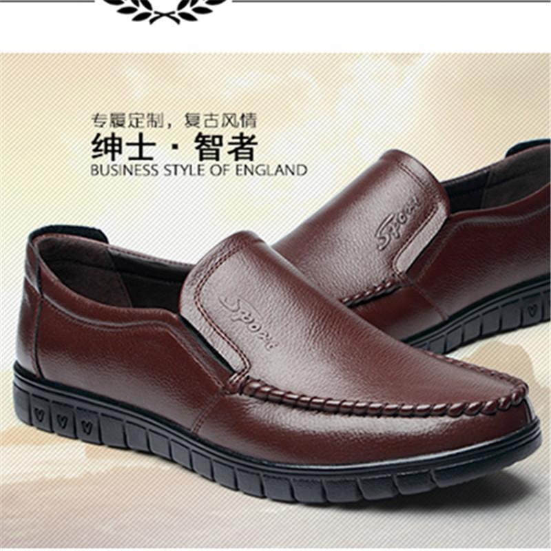 Spring & fall breathable men's shoes soft leather soft bottom real soft leather casual leather shoes men's non-slip waterproofabrasion resistant work shoes dad shoes