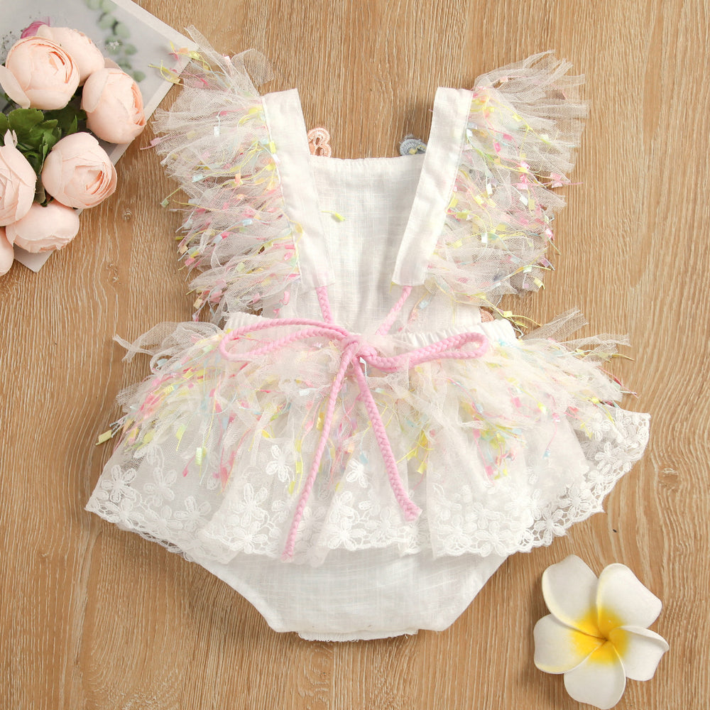 Amazon's hottest cross-border baby girl jumpsuit new arrival tassel mesh tassel style butterfly crawling outing clothes