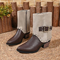 Plus size women's ankle boots for export - new autumn/winter  collection: stylish studded side-zip chunky heel metal buckle booties