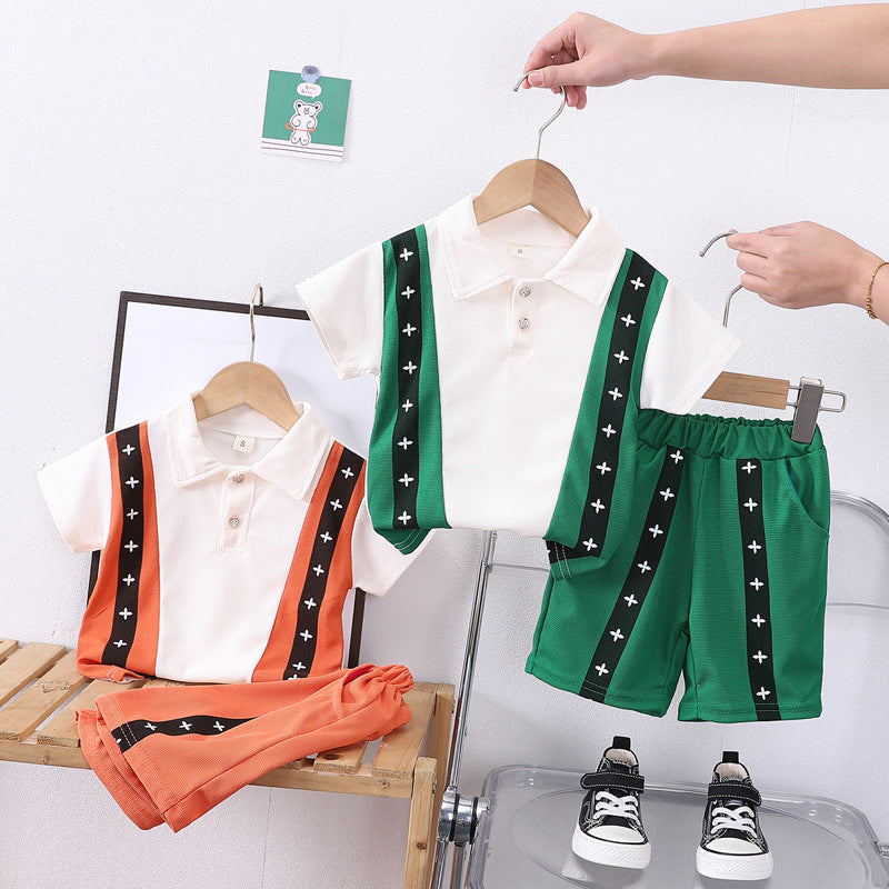 boys short-sleeved suit summer wear new arrivalkidsfashionable polo shirt baby t-shirt shorts two-piece set