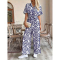 code new arrival  original women's elegance ethnic style lapel printing short-sleeved jumpsuit