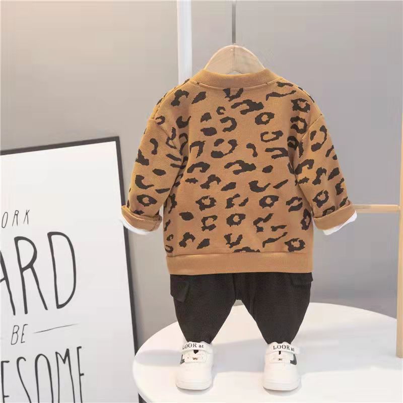 Boysknittingcardigan three-piece setautumnew arrivalchildrenk-style handsome baby suitfashionoutweartrendy