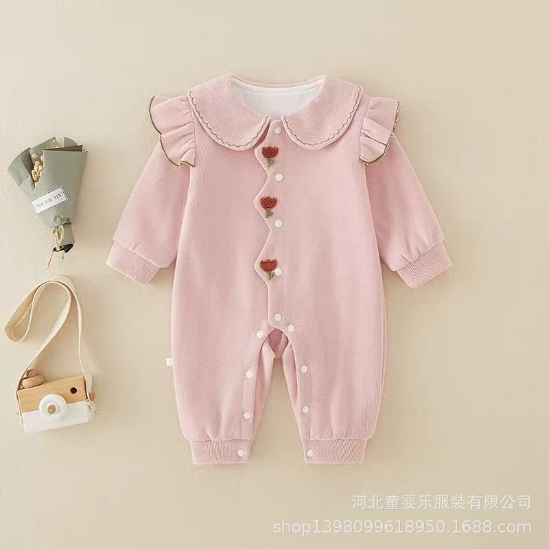 Newborn baby long-sleeve romper - princess style, autumn outfit, cute bodysuit, double-layer crawling suit