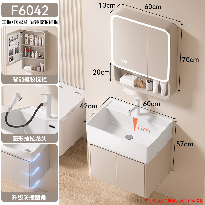 Small apartment bathroom cabinet toilet sink space aluminum storage bathroom cabinet combination ceramic integrated wash basin