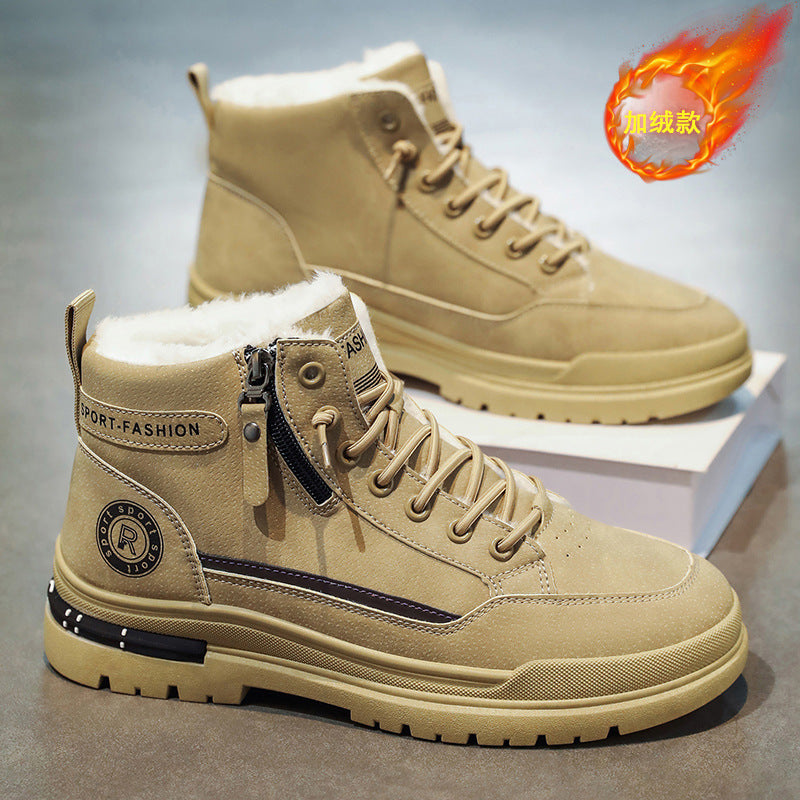 Boots men's shoes high-top winterfleece-linedthickened cotton shoes waterproofnon-slip construction site work labor protection workwear boots