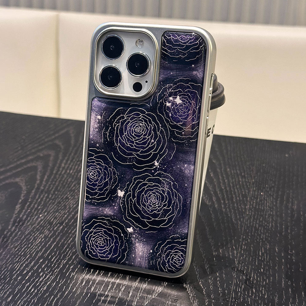 Night rose silver edge epoxy case for iphone 17, drop-proof phone case, apple 16 pro max protective cover, 15