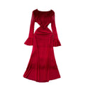 French chic, luxe & refined: v-neck, flared sleeve, mesh midi dress - figure-flattering, slimming, and effortlessly elegant