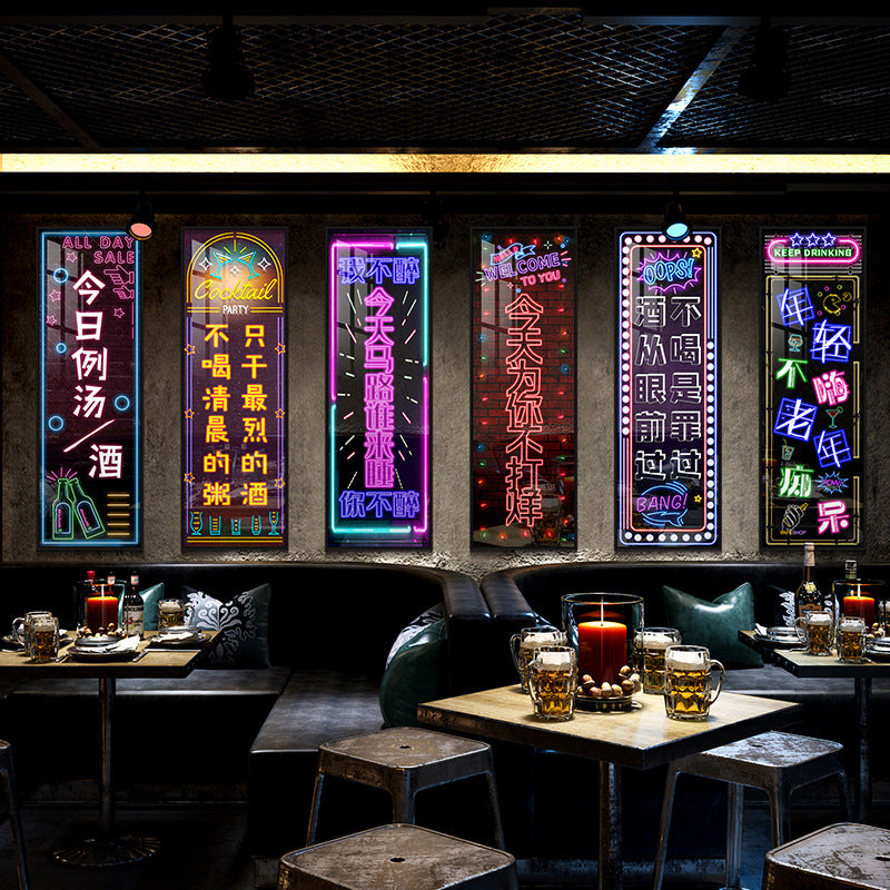 Neon lighting hanging pictures bar wall decoration clear bar led light luminous ktv barbecue hotel drinking box mural