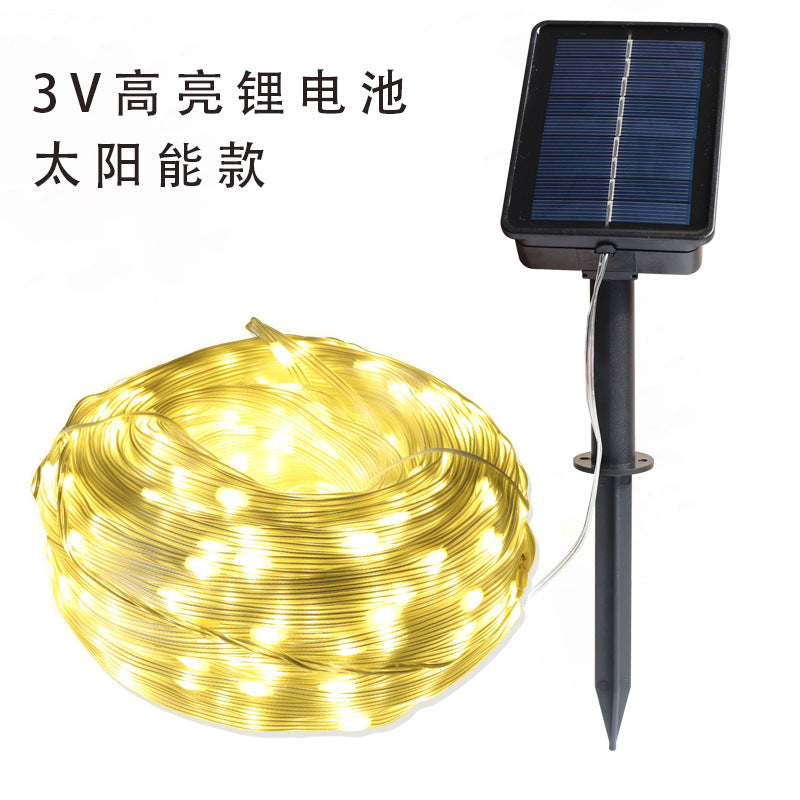 LED solar leather wire light string 24v courtyard street lighting waterproof enlarged led solar leather copper wire light string