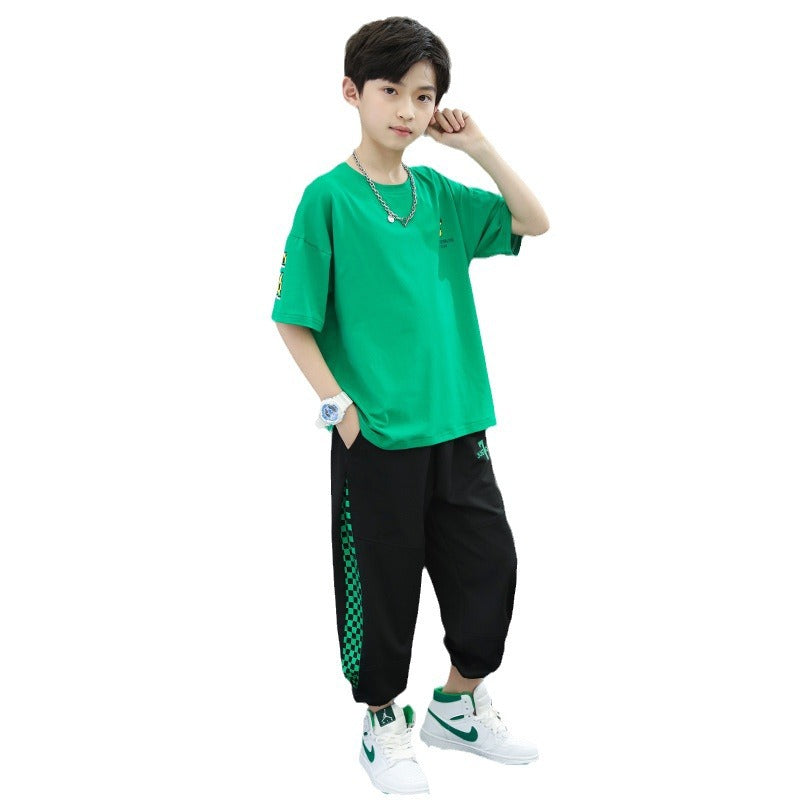 Boys' summer short-sleeve outfit: new  styles for older kids - trendy and stylish summer sportswear set for boys
