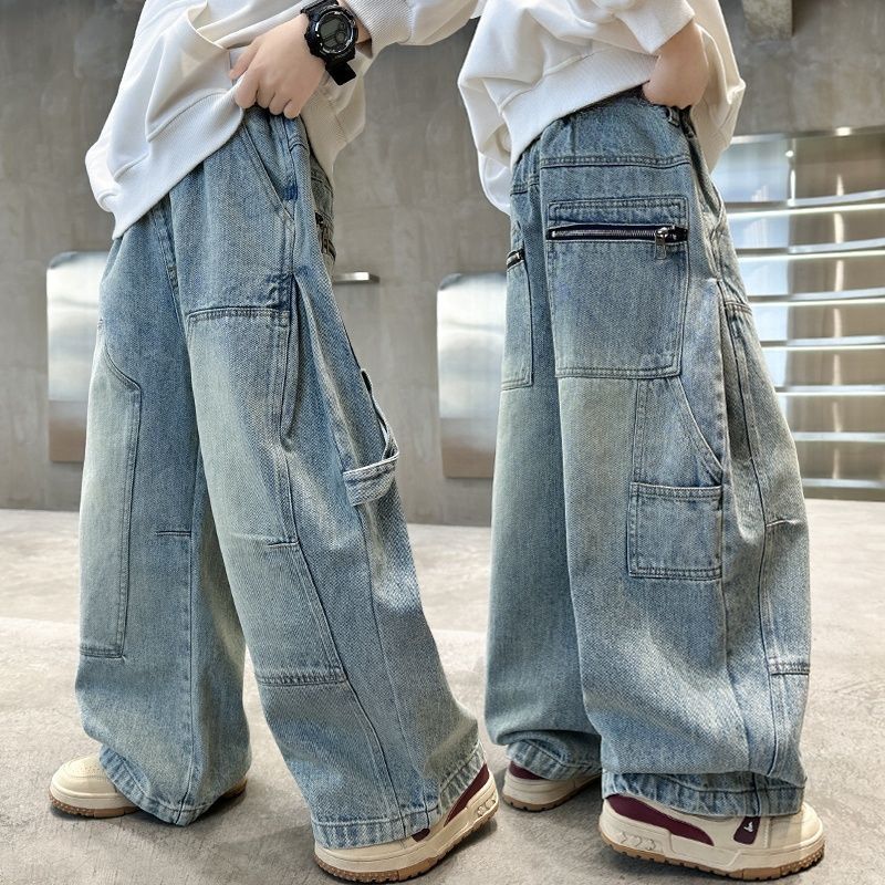Boys' fall denim pants: new  styles - stylish wide-leg cargo pants for boys, perfect for spring and autumn