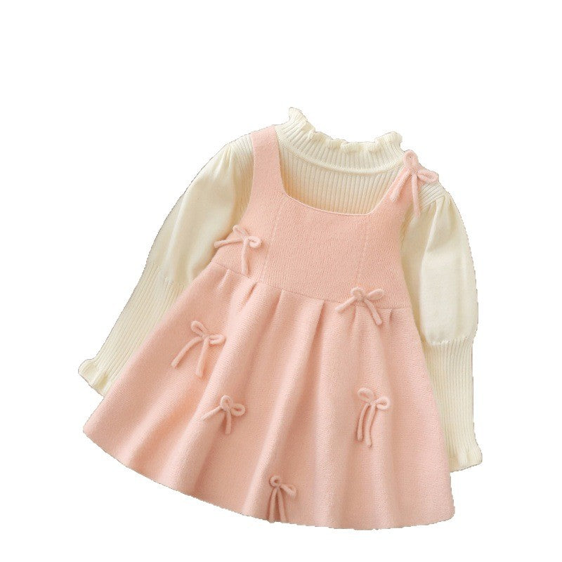 Baby girl knit sweater bowknot suspender set - new  autumn/winter two-piece dress set for girls