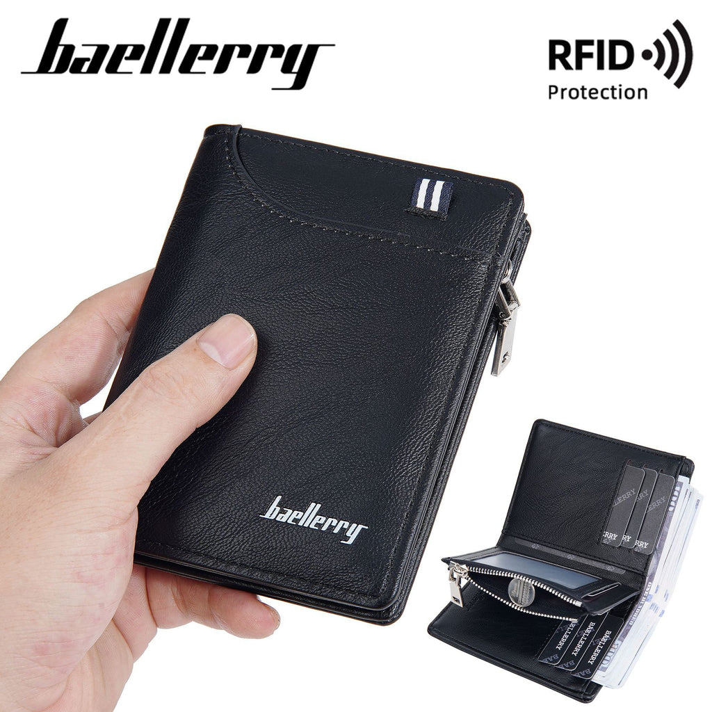 New wallet men's short baellerry European and American business anti-theft brush wallet vertical zipper change ticket holder