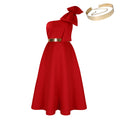 D513  plus size women's summer new fashion one-shoulder bow banquet dress african maxi dress