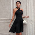 spring/summer new arrival: cross-border european and american style, figure-flattering a-line halter neck sleeveless sexy backless dress for women