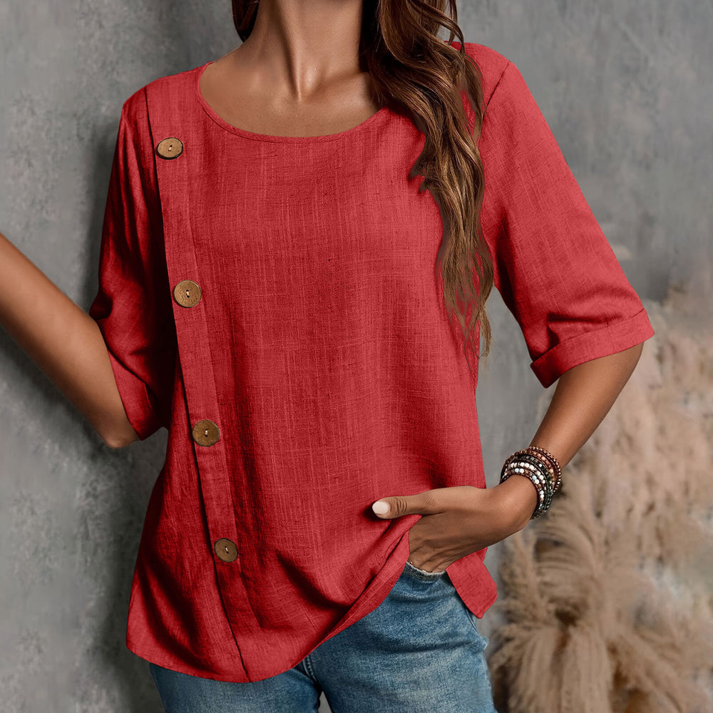 european and american cross-border new women's cotton linen button-down fashion casual top