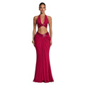 Amazon women's halter deep v sequin waistless suspender sexy back strap pleated hip skirt suit