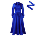 D532  european and american women's clothing  autumn new arrival big swing solid color turn-down collar long sleeve a-line dress african dress
