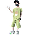 Boys' summer outfit set, new  styles for mid-to-large children, lightweight summer short-sleeve two-piece set, super cool kids' clothing