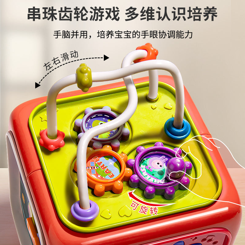 Baby multifunctional hexahedron children's educational early learning hand drum baby music patting drum toy shape recognition