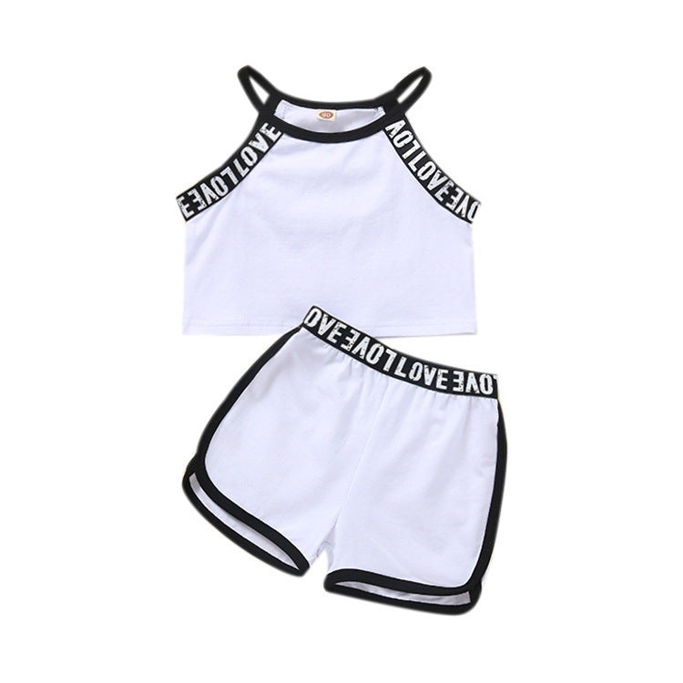 European and american kids' cross-border ins style girls'  summer activewear tank top and shorts set - trendy casual outfit