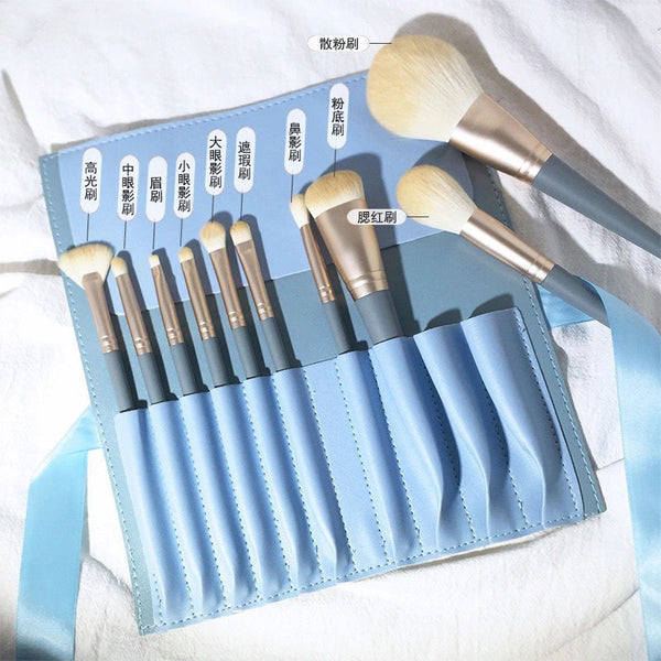Pattern Blue Bridge 10 makeup brushes, full set of beginner soft brush, loose powder, eyeshadow concealer brush, full set of beauty tools