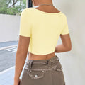 Insnew arrivalfashion cross-border short-sleeved fabric sexy hot girl design chest twist vshorttops