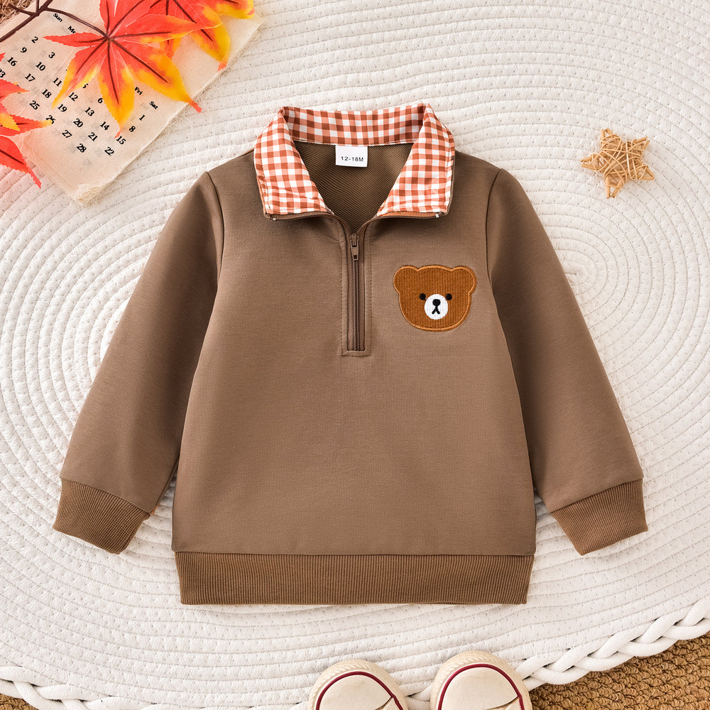 Boys' and girls' long-sleeve embroidered sports top with turn-down collar