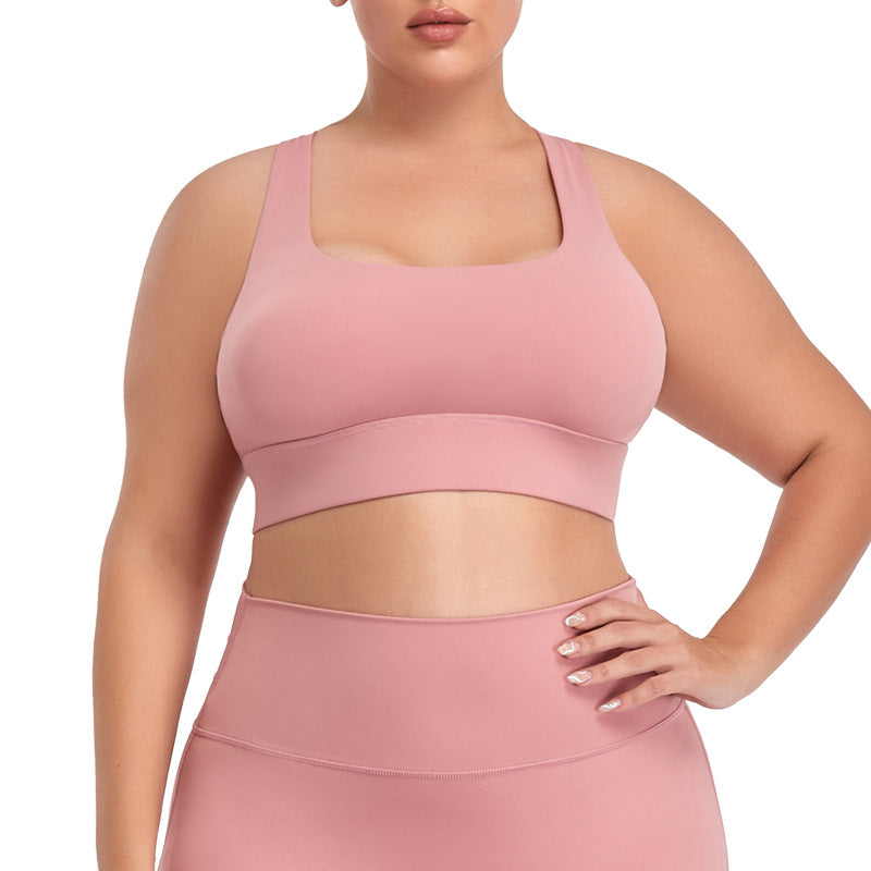 European and american plus size women's sports bra - high impact, shockproof, padded, yoga bra with racerback straps