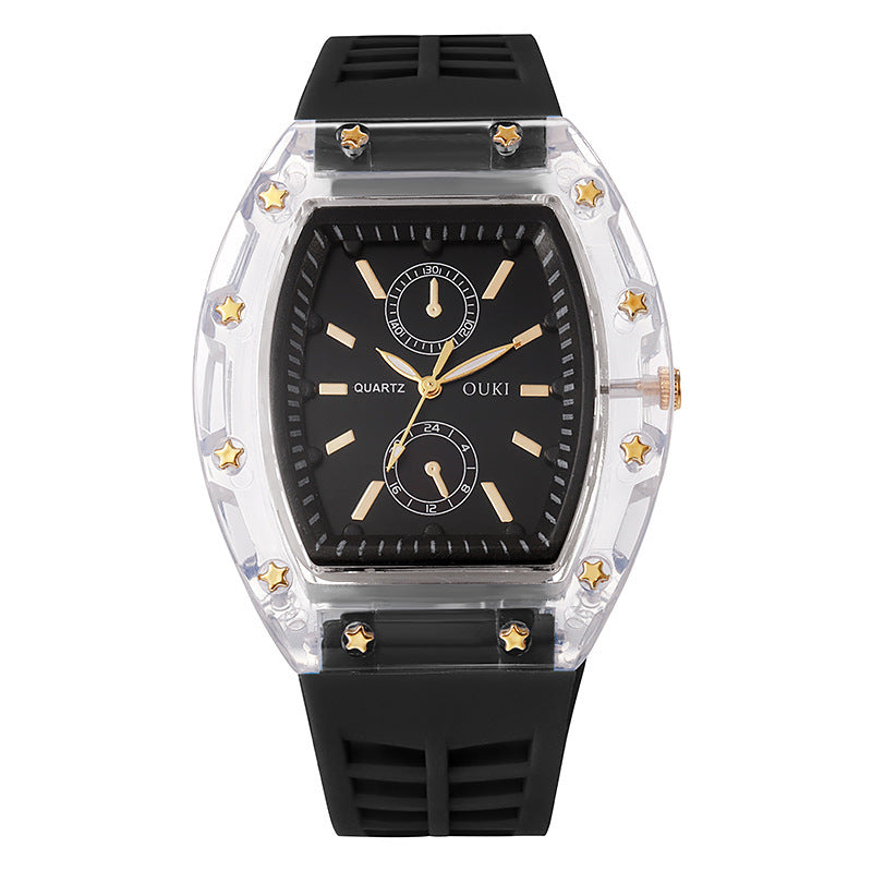 Transparent barrel-shaped new watch casualniche style cross-border richard series quartz watch barrel-shaped watch for men ⌚️