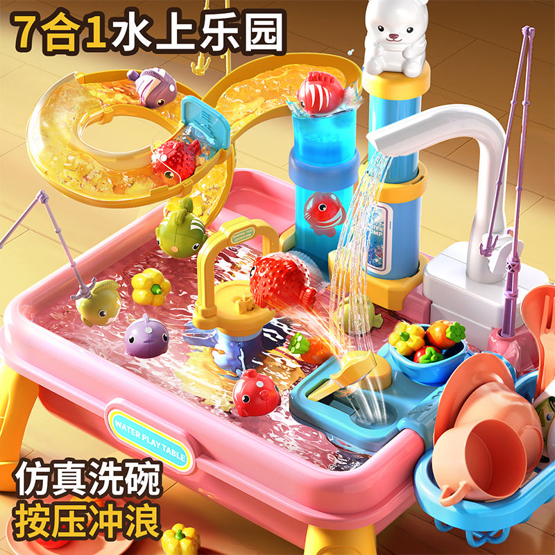 New children's dishwasher toy with faucet, recirculating water, cooking playset, kitchen water park