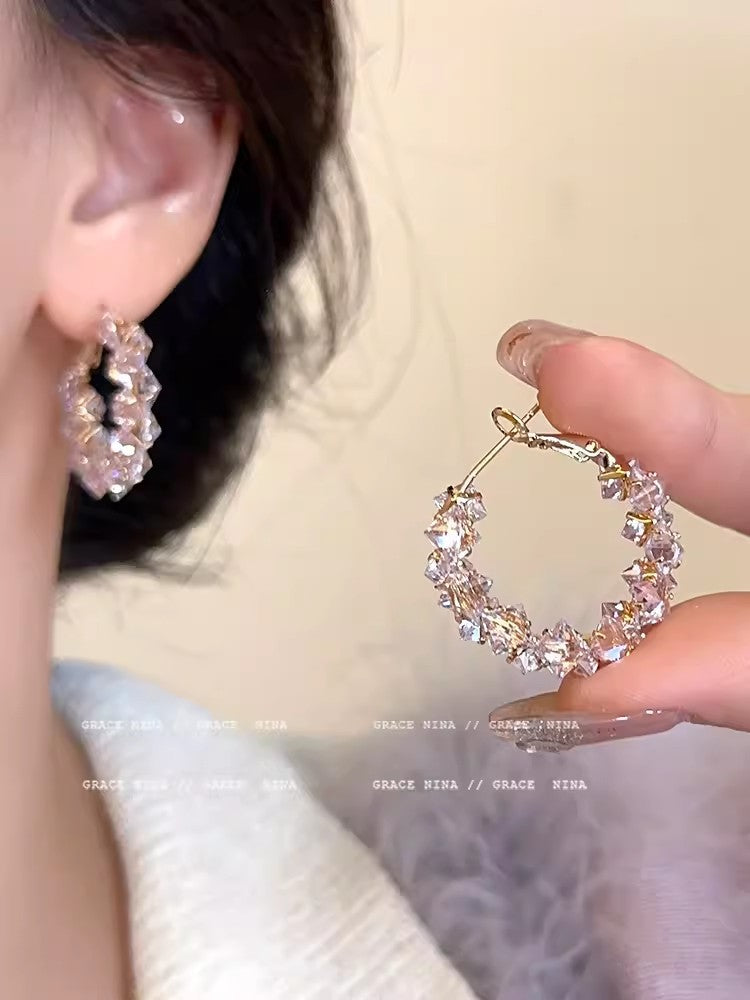 Explosive zircon hoop earrings niche style design earrings exaggerated fashionelegant earrings women's earrings korean niche style