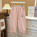 Girls' autumn pants: new kids' casual sports sweatpants, cute cartoon striped fashion joggers for toddlers