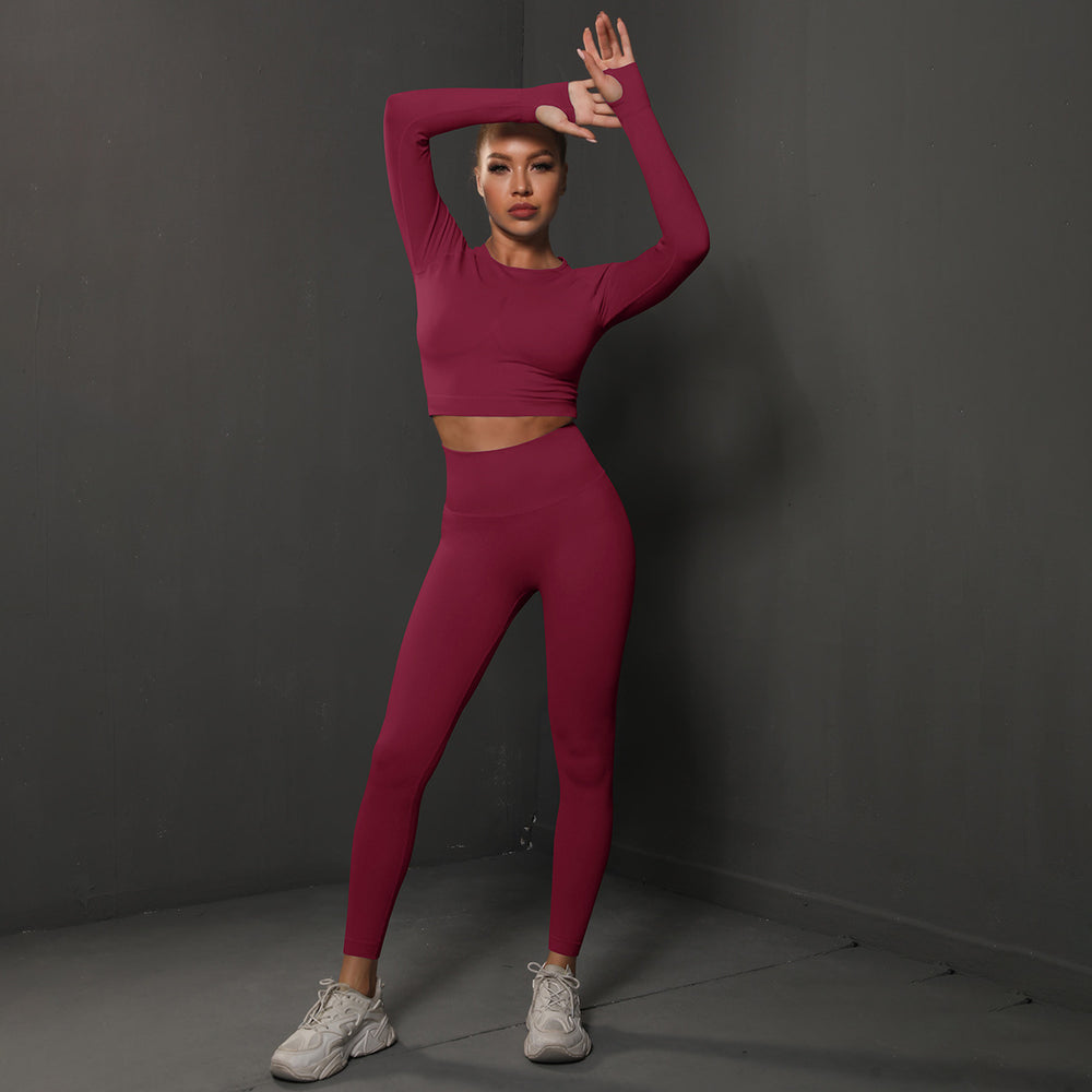 Ready-to-ship cross-border seamless peach lift butt lifting yoga set - women's two-piece activewear for running and fitness (us/eu style)