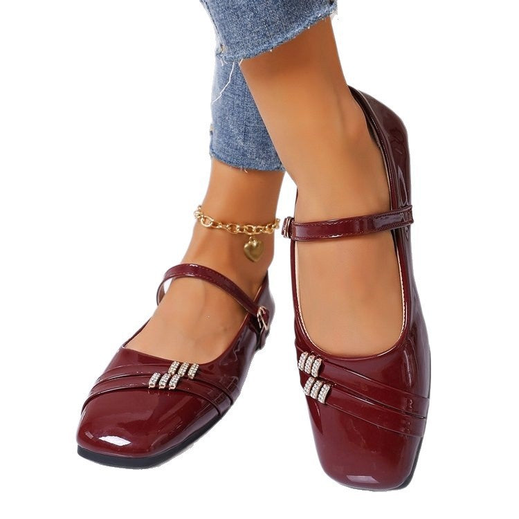 Exportplus sizespringnew arrivalmary jane shoes thick heel square toe high heels flats patent leather flats women's wholesale