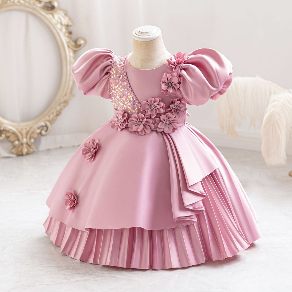 New in stock sequin floral kids' dress - princess style runway dress for girls