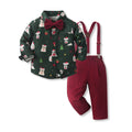 Boys' suit set - new export style, kids' christmas gentleman outfit, long-sleeve plaid shirt, autumn/winter green overalls