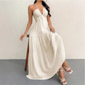 cross-border e-commerce dress: new summer women's vacation casual solid color backless tie-up maxi dress
