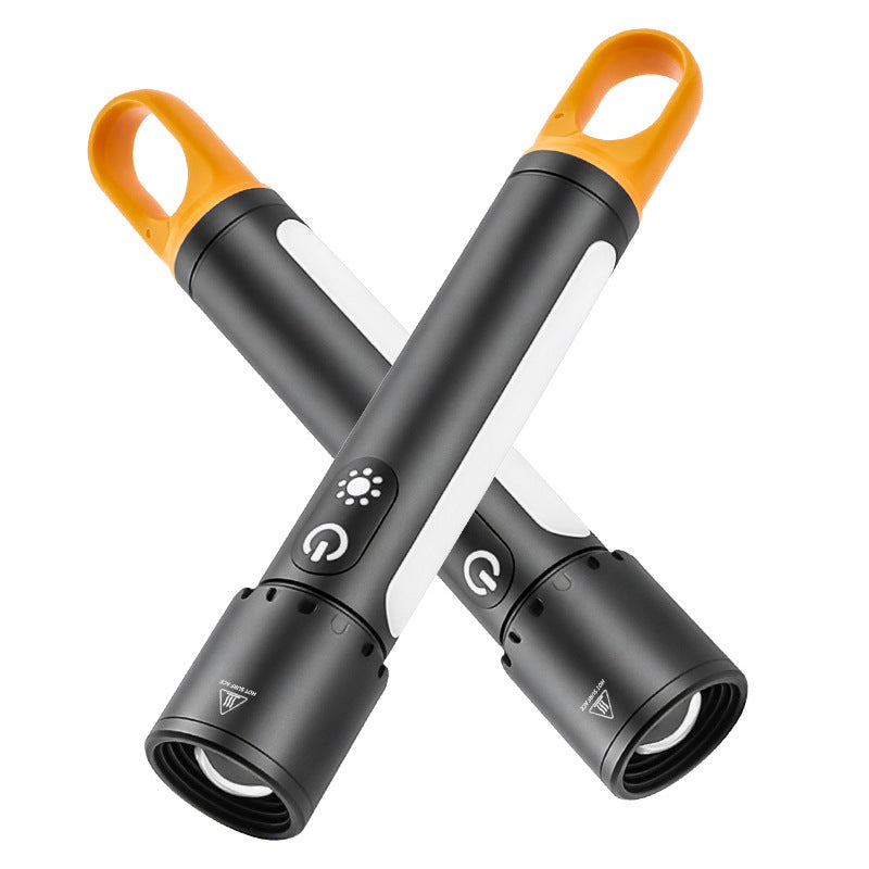 Cross-border new LED aluminum alloy flashlight Type-C charging can output aluminum-plastic telescopic zoom remote flashlight