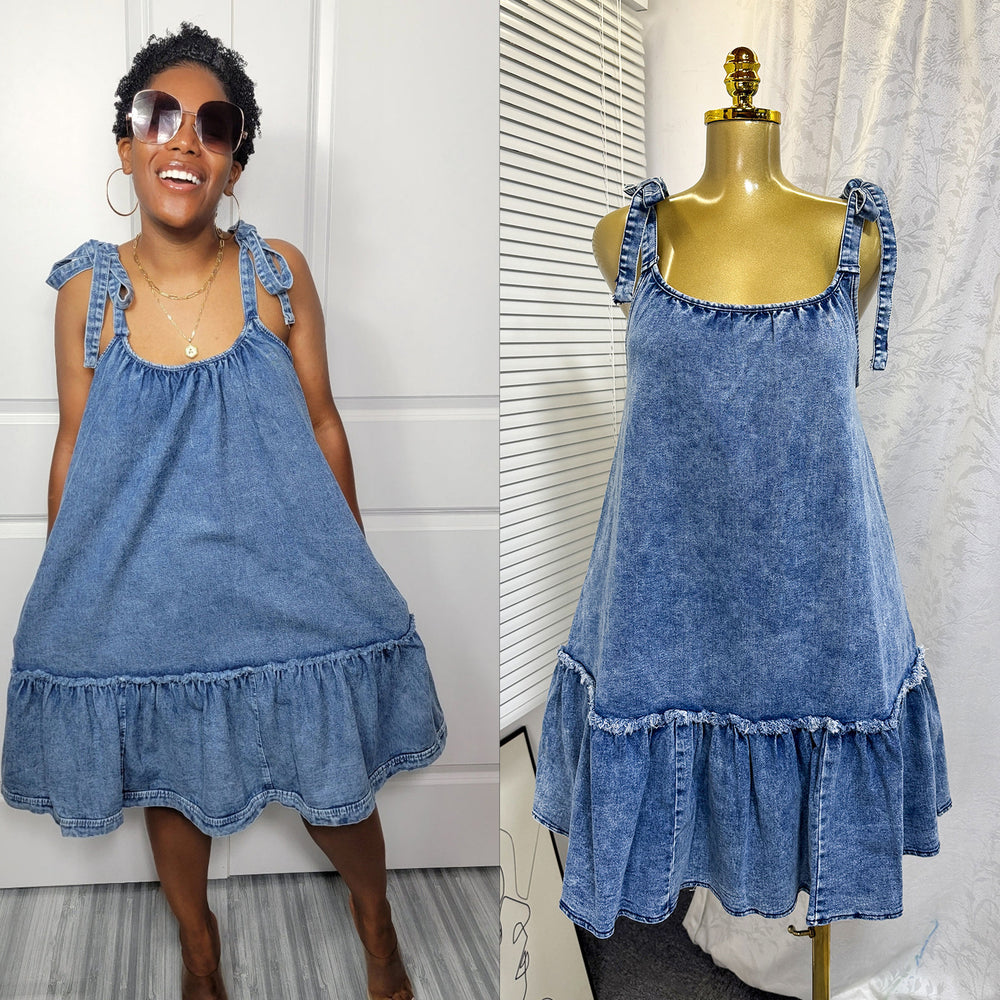 Export cross-border fashionins hot-selling summernew arrivalfashionpatchwork suspender strap a-line denim dress short skirt