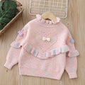 Girlsweater rainbow thread round neck fall and winternew arrival handmade flower little girl pullover sweatersuit