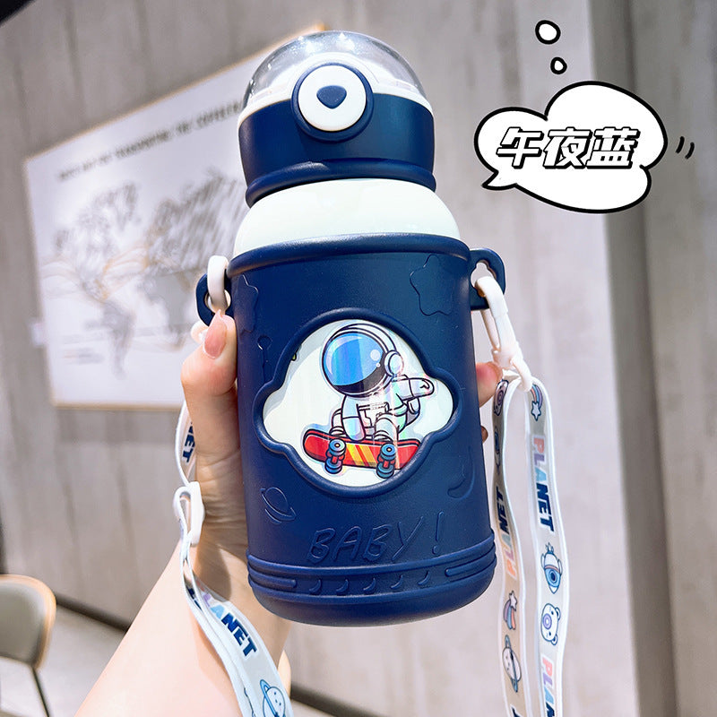 Astronaut-themed kids' insulated water bottle - 316 stainless steel straw cup, high-value design, popular online, large capacity, outdoor tumbler