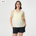 Women's loose-fit yoga top - short sleeve activewear t-shirt, running cover-up, faux two-piece design, quick-dry & breathable workout top d25040
