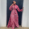 European and american women's clothing  autumn new collection: sweet and fresh printed stand collar lantern sleeve high-waisted a-line shirt dress