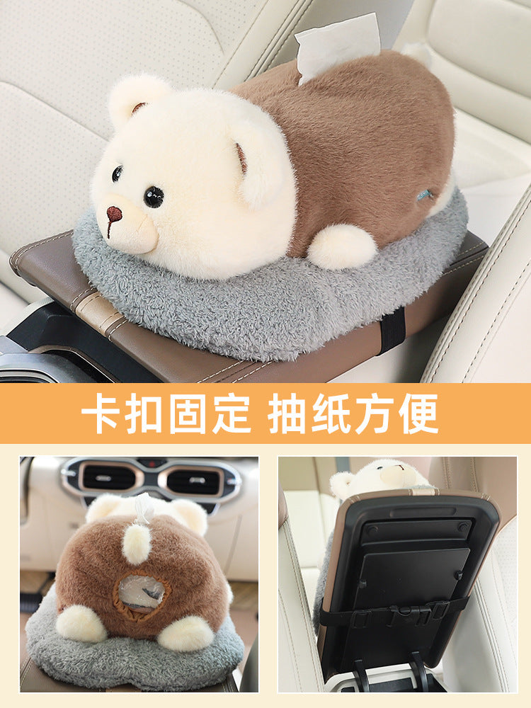 Car tissue box, armrest box, pumping carton, creative car bamboo charcoal bag ornament, high-end doll, car decoration